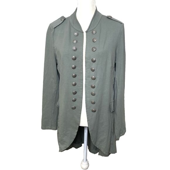 Venti 6 Size L Military Sgt Pepper Long Hi Lo Silver Buttons Jacket Sage Green - Picture 1 of 10
